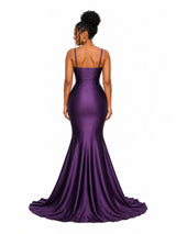 ChicSew Spaghetti Straps Soft Satin Mermaid Long Bridesmaid Dresses With Side Slit