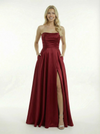 Simple Satin Strapless A-line Side Slit Floor Length Long Party Prom Dresses