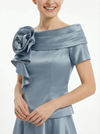 Unique Short Sleeves Off Shoulder A-Line Satin Mother of the Groom Evening Dress