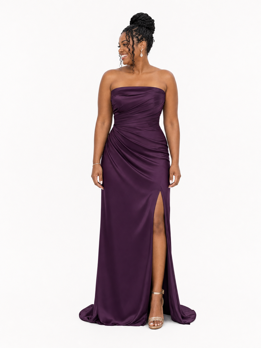 ChicSew Sexy Strapless Soft Satin Mermaid Long Bridesmaid Dresses With Side Slit — Flatter Your Figure