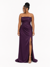 ChicSew Sexy Strapless Soft Satin Mermaid Long Bridesmaid Dresses With Side Slit
