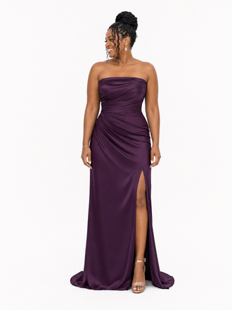 ChicSew Sexy Strapless Soft Satin Mermaid Long Bridesmaid Dresses With Side Slit