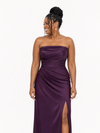 ChicSew Sexy Strapless Soft Satin Mermaid Long Bridesmaid Dresses With Side Slit