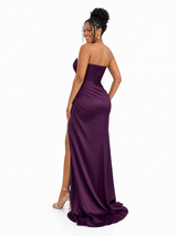 ChicSew Sexy Strapless Soft Satin Mermaid Long Bridesmaid Dresses With Side Slit