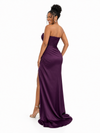 ChicSew Sexy Strapless Soft Satin Mermaid Long Bridesmaid Dresses With Side Slit