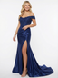 Elegant Satin Off Shoulder Mermaid Side Slit Floor Length Long Party Prom Dresses