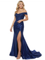 Elegant Satin Off Shoulder Mermaid Side Slit Floor Length Long Party Prom Dresses