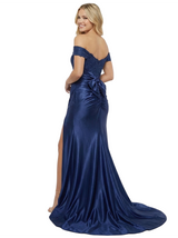 Elegant Satin Off Shoulder Mermaid Side Slit Floor Length Long Party Prom Dresses