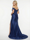 Elegant Satin Off Shoulder Mermaid Side Slit Floor Length Long Party Prom Dresses