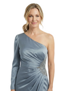 Classy One Shoulder Long Sleeve Floor-Length Satin Mother of The Bride Dress