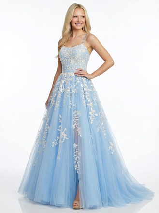 Modern A-line Lace Spaghetti Straps Long Party Prom Dresses