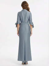 Unique 3/4 Tie Sleeves Bow Knot Mermaid Satin Mother of the Groom Evening Dress