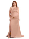 One Shoulder Rose Gold Satin Bridesmaid Dress