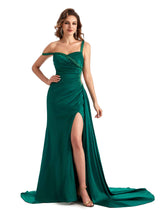 Sexy Side Slit Mermaid Silky Satin One Shoulder Modern Bridesmaid Dresses Online