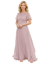 Elegant Chiffon Scoop Bell Sleeves A-Line Mother Of The Bride Dresses