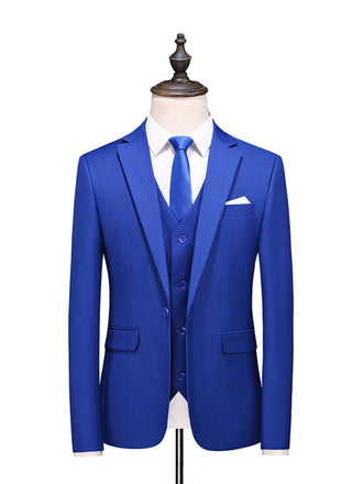 Royal Blue Men's Casual 3 Piece Suit Notch Lapel Flat Tuxedos Set CN455