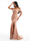 Sexy Off The Shoulder Side Split Mermaid Soft Satin Unique Long Bridesmaid Dresses