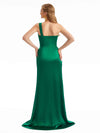 Shiny Satin One Shoulder Slit Formal Boho Bridesmaid Dresses