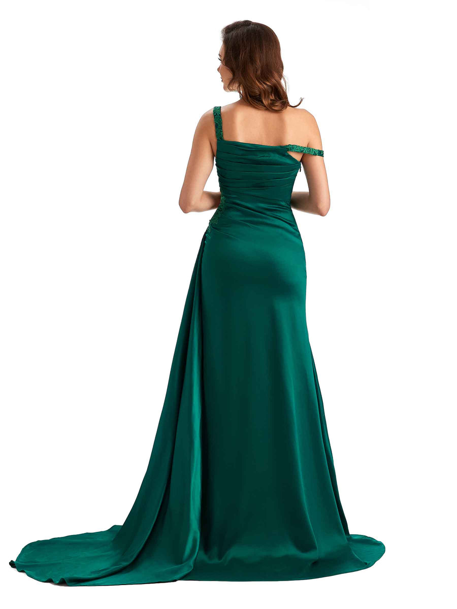 Sexy Side Slit Mermaid Silky Satin One Shoulder Modern Bridesmaid Dresses Online