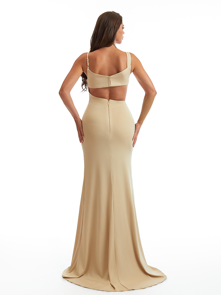 Sexy Asymmetrical Side Slit Mermaid Soft Satin Long Bridesmaid Dresses Online