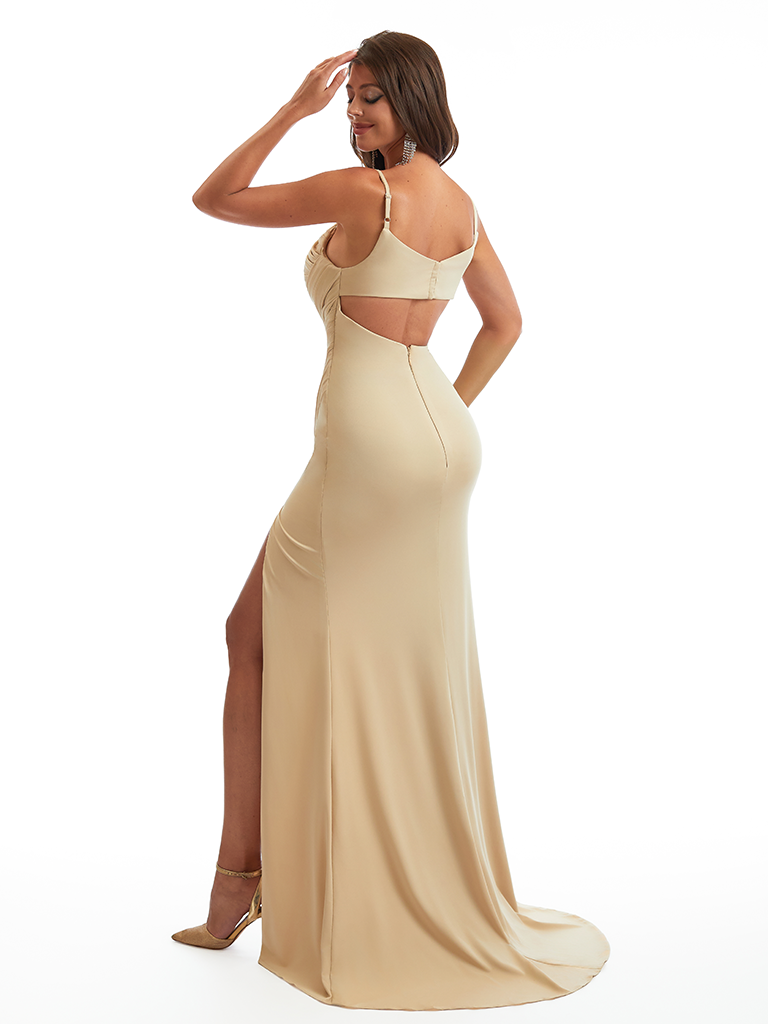 Sexy Asymmetrical Side Slit Mermaid Soft Satin Long Bridesmaid Dresses Online