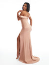 Sexy Off The Shoulder Side Split Mermaid Soft Satin Unique Long Bridesmaid Dresses
