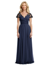 Elegant V-Neck Short Sleeves Lace Chiffon A-line Mother of The Bride Dresses