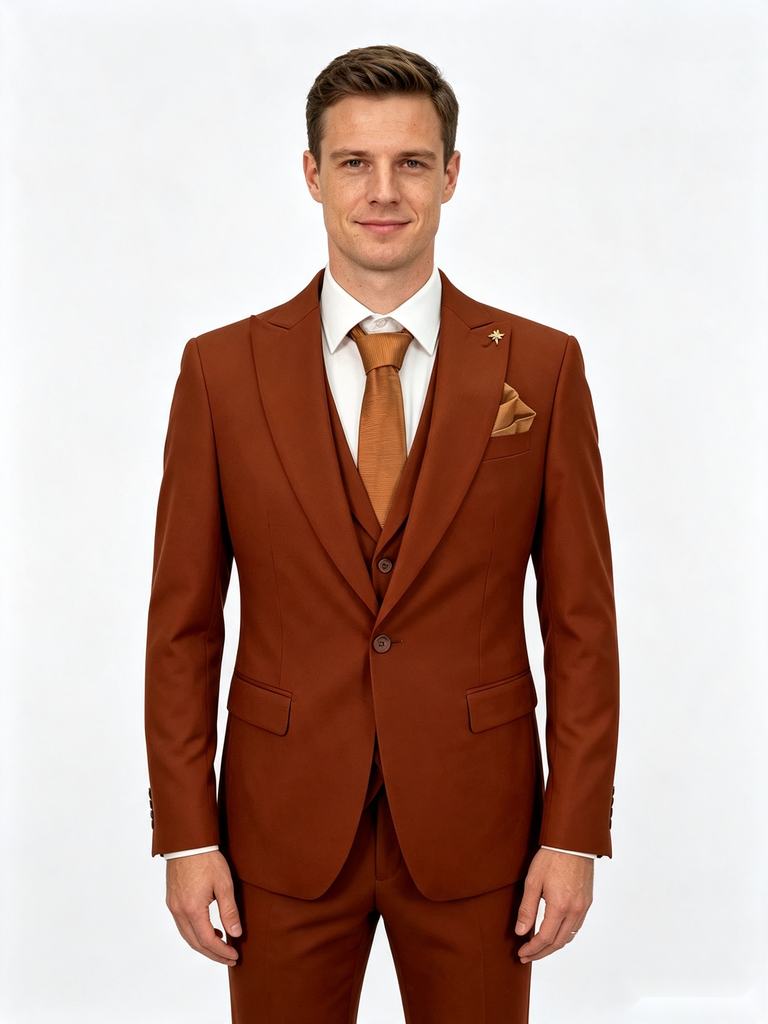 Classic 1 Piece Burnt Orange Men's Suit with Regular Fit and Sophisticated Peak Lapel