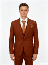 Classic 3 Piece Burnt Orange Men's Suit with Regular Fit and Sophisticated Peak Lapel