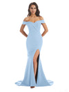 Sexy Soft Satin Off Shoulder Side Slit Floor-Length Mermaid Bridesmaid Dresses In Stock