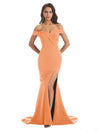 Sexy Soft Satin Off Shoulder Side Slit Floor-Length Mermaid Bridesmaid Dresses In Stock