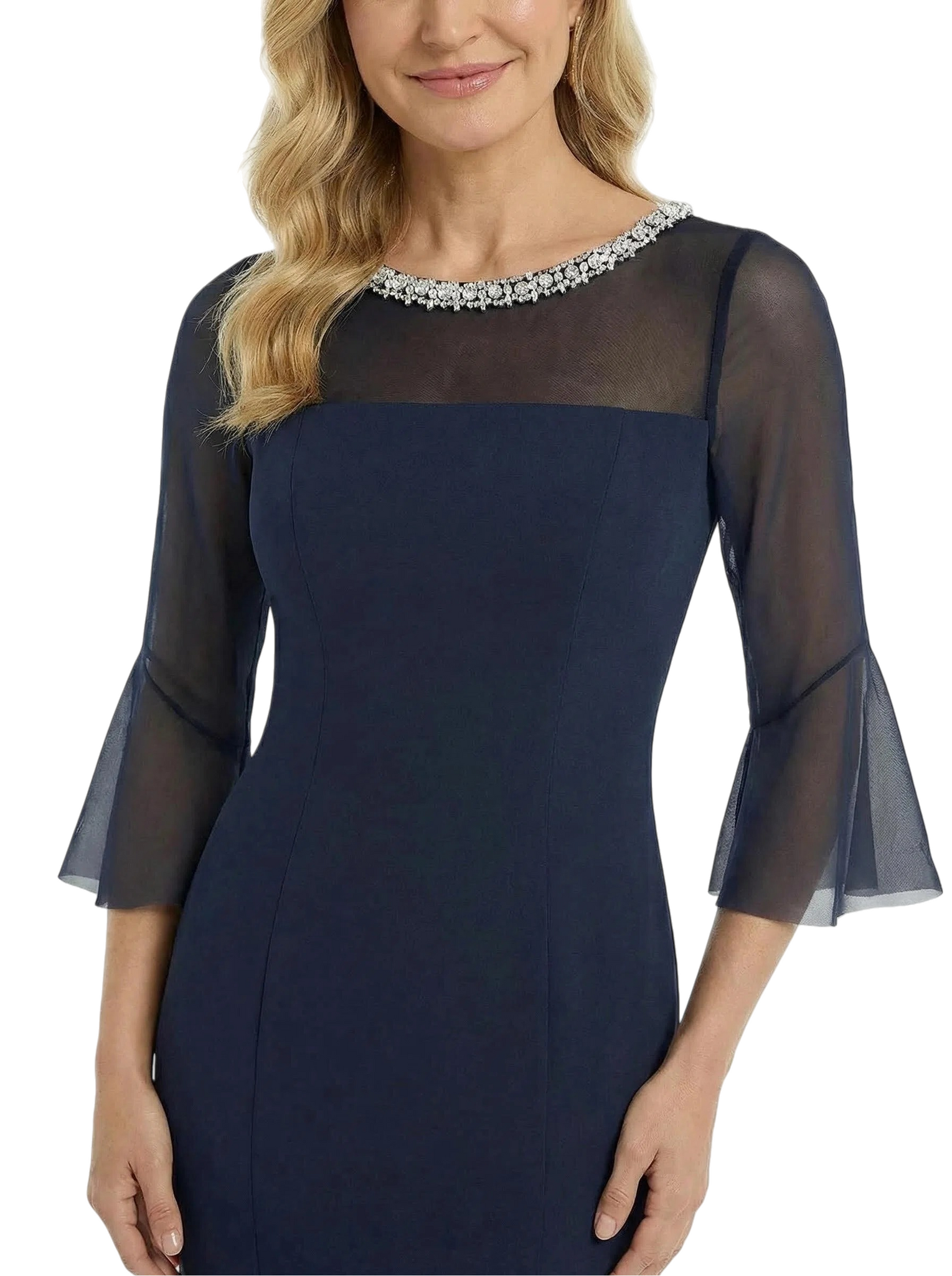 Chicsew Pretty Mother of The Groom Dress Jewel 3/4 Sleeves Maxi Mermaid Crepe Timeless Simple Formal Evening Dress