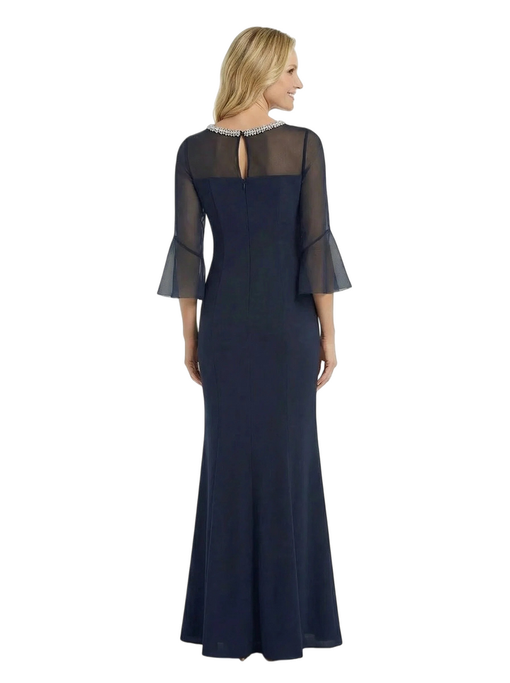 Chicsew Pretty Mother of The Groom Dress Jewel 3/4 Sleeves Maxi Mermaid Crepe Timeless Simple Formal Evening Dress