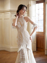 Sexy Mermaid Halter Neck Open Back Maxi Long Lace Wedding Dresses Online