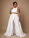 ChicSew Modern Unique Sleeveless Two-Piece Crepe Floor-Length Wedding Pantsuit With Overskirt
