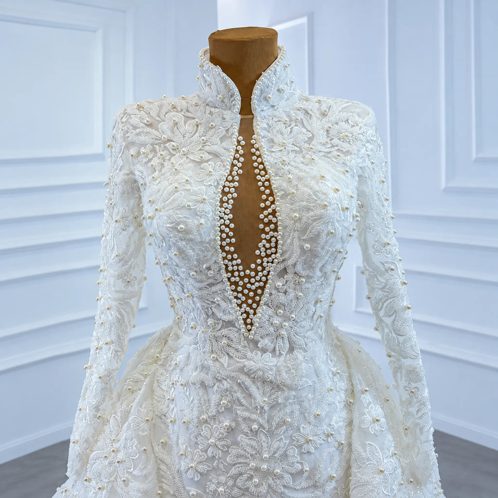 ChicSew Sparkly Deep V-Neck Ball Gown Wedding Dress With Overskirt
