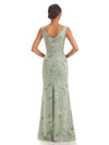 Trendy V-Neck Mermaid Floral Satin Maxi Floral Formal Evening Dresses For Women