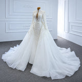 ChicSew Sparkly Deep V-Neck Ball Gown Wedding Dress With Overskirt