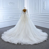 ChicSew Sparkly Deep V-Neck Ball Gown Wedding Dress With Overskirt