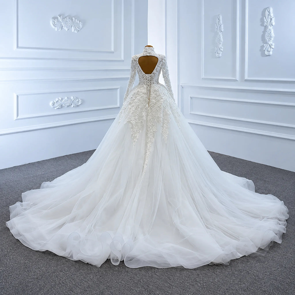 ChicSew Sparkly Deep V-Neck Ball Gown Wedding Dress With Overskirt