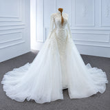 ChicSew Sparkly Deep V-Neck Ball Gown Wedding Dress With Overskirt
