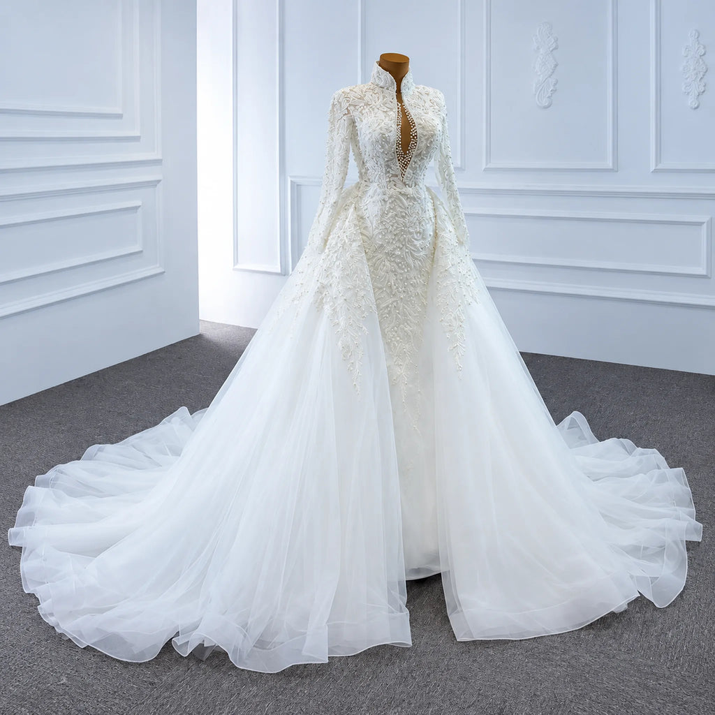 ChicSew Sparkly Deep V-Neck Ball Gown Wedding Dress With Overskirt