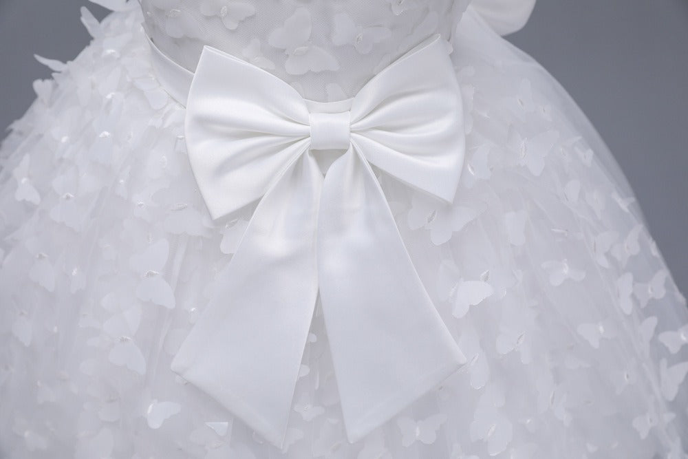 Flower Girls Dress Formal with Butterflies and Bow A-line Tulle Princess Gown for Wedding Kids Guest Dress