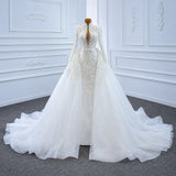 ChicSew Sparkly Deep V-Neck Ball Gown Wedding Dress With Overskirt