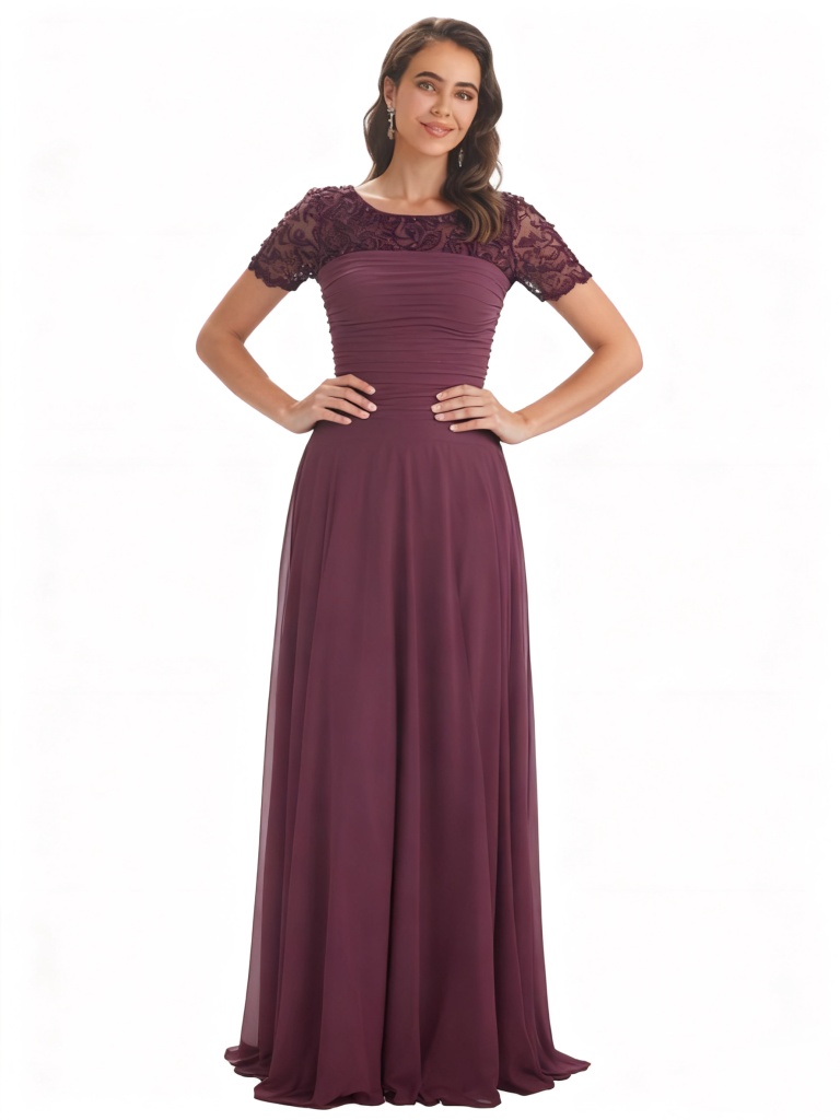 Elegant Chiffon A-Line Short Sleeves Floor Length Mother Of The Bride Dresses