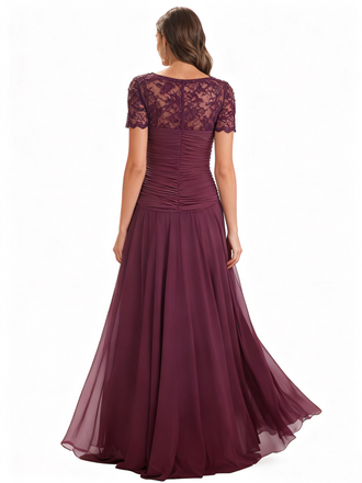 Elegant Chiffon A-Line Short Sleeves Floor Length Mother Of The Bride Dresses