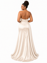 ChicSew Modern Strapless Ruching Side Slit Mermaid Soft Satin Floor-Length Bridesmaid Dresses