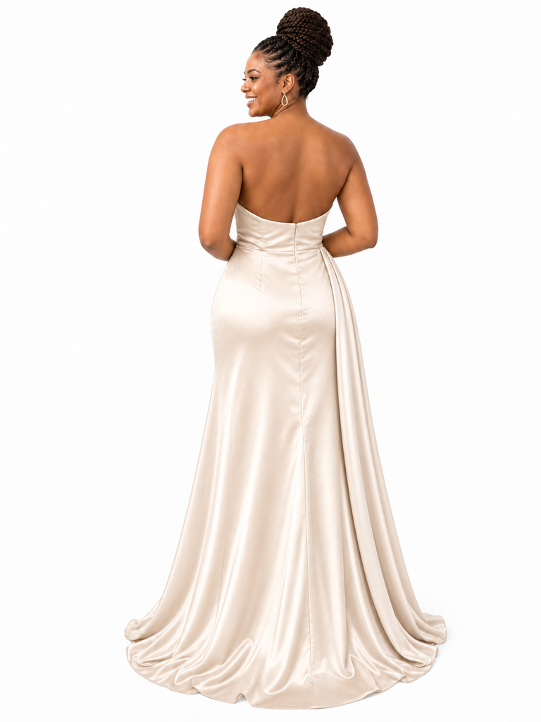 ChicSew Modern Strapless Ruching Side Slit Mermaid Soft Satin Floor-Length Bridesmaid Dresses