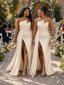 ChicSew Modern Strapless Ruching Side Slit Mermaid Soft Satin Floor-Length Bridesmaid Dresses