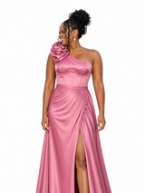ChicSew One Shoulder Side Slit Soft Satin Maxi Sheath Bridesmaid Dresses With Boning